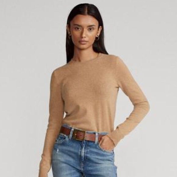 Polo Ralph Lauren Camel Washable Cashmere Long Sleeve Crewneck Sweater - Picture 12 of 13